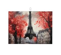 Tappetino scolapiatti assorbente Torre Eiffel per bancone della cucina Parigi romantico tappetino da caffè protezione scolapiatti con anello per appendere 45 x 61 cm
