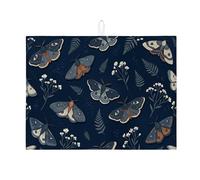 Tappetino scolapiatti assorbente vintage con farfalle, in microfibra, ispirato alla natura, per bancone della cucina, 45,7 x 61 cm, colore: blu navy
