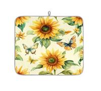 Tappetino scolapiatti assorbente vintage con girasoli e farfalle, per bancone della cucina, tappetino in microfibra reversibile con anello per appendere utensili in vetro, pentole, 40,6 x 45,7 cm