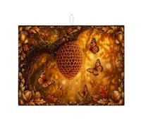 Tappetino scolapiatti autunnale a nido d'ape per bancone della cucina, tappetino scolapiatti assorbente con farfalla arancione, tappetino scolapiatti rustico in microfibra per bar, 45,7 x 61 cm
