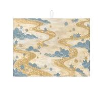 Tappetino scolapiatti autunnale per bancone della cucina, blu nuvola e oro, assorbente, tappetino scolapiatti in microfibra per bancone della cucina, 45,7 x 61 cm
