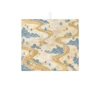 Tappetino scolapiatti autunnale per bancone della cucina, blu nuvola e oro, assorbente, tappetino scolapiatti in microfibra per bancone della cucina, 40,6 x 45,7 cm