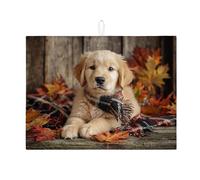 Tappetino scolapiatti autunnale per bancone della cucina, simpatico Golden Retriever assorbente scolapiatti tappetino in microfibra per bar 45,7 x 61 cm