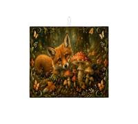 Tappetino scolapiatti autunnale per bancone della cucina, tappetino assorbente per scolapiatti con volpe e funghi, tappetino in microfibra per asciugare i piatti e proteggere il bar, 40,6 x 45,7 cm