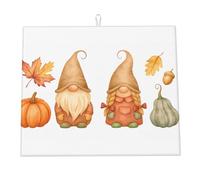 Tappetino scolapiatti autunnale per il bancone della cucina, gnomo dei cartoni animati, zucca, foglia d'acero, ghianda, tappetini in microfibra per il Ringraziamento, protezione per il piano di lav