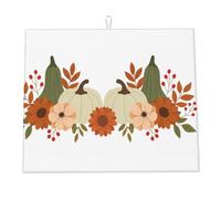 Tappetino scolapiatti autunnale per il bancone della cucina, motivo rustico, zucca, bacche, foglie floreali, tappetini in microfibra per il Ringraziamento, protezione per il piano di lavoro della c