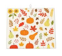 Tappetino scolapiatti autunnale per il bancone della cucina, motivo zucca, girasole, floreale, foglia, bacca, ghianda, tappetino scolapiatti in microfibra per il Ringraziamento, protezione per il p
