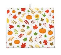 Tappetino scolapiatti autunnale per il bancone della cucina, motivo zucca, girasole, foglia d'acero, bacca, ghianda, tappetini in microfibra per il Ringraziamento, protezione per il piano di lavoro