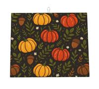 Tappetino scolapiatti autunnale per il bancone della cucina, motivo: zucca vintage, floreale, foglia, ghianda, tappetino scolapiatti in microfibra per il Ringraziamento, protezione per il piano di