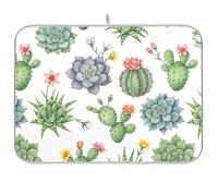 Tappetino scolapiatti bianco con fiori ad acquerello e piante grasse, in microfibra, assorbente, 40,6 x 45,7 cm