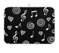 Tappetino scolapiatti bianco con note musicali per bancone della cucina, 45,7 x 40,6 cm, reversibile, tappetino scolapiatti