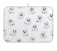 Tappetino scolapiatti bianco con simpatici mostri di Halloween, tappetino assorbente per caffè, tappetino scolapiatti 45,7 x 61 cm