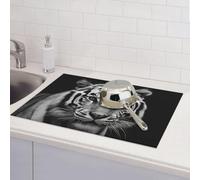 Tappetino scolapiatti bianco e nero a forma di tigre per bancone della cucina, assorbente in microfibra, tappetino lavabile reversibile, 45,7 x 61,7 cm, facile da pulire, decorazione per casa, cucina