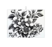 Tappetino scolapiatti bianco e nero Sakura Branch per bancone della cucina, in microfibra, assorbente, riutilizzabile, lavabile, extra large, 45,7 x 61 cm