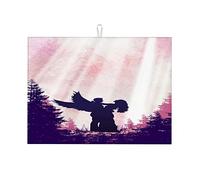 Tappetino scolapiatti bianco per cucina con scritta "Angel Romance Couple Love" (coppia di innamorati), grande 18 x 24 pollici.