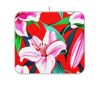 Tappetino scolapiatti bianco rosa con fiori di giglio rosso stampa su misura assorbente tappetino per asciugare il bancone tappetino da cucina 40,6 x 45,7 cm