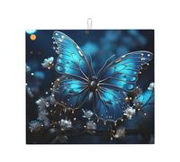 Tappetino scolapiatti blu con farfalla e luna, per bancone della cucina, 45,7 x 40,6 cm, super assorbente, in microfibra, antiscivolo, tappetino scolapiatti extra large per cucina
