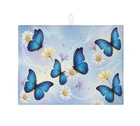 Tappetino scolapiatti blu con farfalla per bancone della cucina, tappetino assorbente per scolapiatti floreale, tappetino in microfibra estivo per bancone della cucina, decorazione per la casa, 45 x