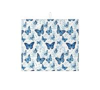 Tappetino scolapiatti blu con farfalla per bancone della cucina, tappetino assorbente per scolapiatti floreale, tappetino in microfibra primaverile per protezione del bancone della cucina, 40,6 x 45,7
