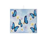 Tappetino scolapiatti blu con farfalla per bancone della cucina, tappetino assorbente per scolapiatti floreale, tappetino in microfibra estivo per bancone della cucina, decorazione per la casa, 40,6 x