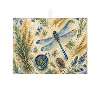 Tappetino scolapiatti blu con libellula per bancone della cucina, tappetino assorbente vintage floreale per scolapiatti in microfibra con erbe aromatiche, decorazione per bancone della cucina, 45,7 x