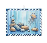 Tappetino scolapiatti blu con meduse per bancone della cucina, tappetino assorbente per scolapiatti in pietra costiera, tappetino estivo in microfibra per proteggere bar, 45 x 61 cm