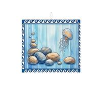 Tappetino scolapiatti blu con meduse per bancone della cucina, tappetino assorbente per scolapiatti in pietra costiera, tappetino estivo in microfibra per proteggere bar, 40,6 x 45,7 cm