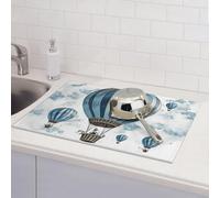 Tappetino scolapiatti blu con mongolfiera, per bancone della cucina, assorbente, in microfibra, reversibile, lavabile, 45,7 x 61,7 cm, facile da pulire, per decorare la casa, la cucina, la sala da