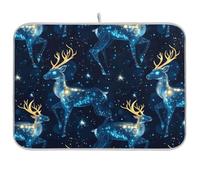 Tappetino scolapiatti blu con renna spaziale, tappetino scolapiatti per cucina, tappetino assorbente opaco per scolapiatti 16 x 18