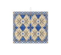 Tappetino scolapiatti blu e oro per bancone della cucina, elegante tappetino scolapiatti assorbente geometrico per tutto l'anno in microfibra per bar 40,6 x 45,7 cm