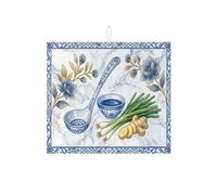 Tappetino scolapiatti blu floreale per bancone della cucina, elegante design orientale, assorbente, tappetino scolapiatti in microfibra per cucina primaverile, protezione per bar, 40,6 x 45,7 cm