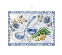 Tappetino scolapiatti blu floreale per bancone della cucina, elegante design orientale, assorbente, tappetino scolapiatti in microfibra per cucina primaverile, protezione per bar, 45 x 61 cm