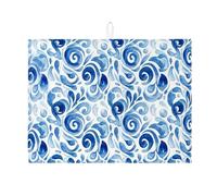 Tappetino scolapiatti blu floreale per bancone della cucina, elegante tappetino assorbente per scolapiatti a spirale in microfibra per protezione del bancone della cucina, 45,7 x 61 cm