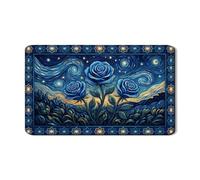 Tappetino scolapiatti blu floreale per bancone della cucina, elegante tappetino scolapiatti in gomma assorbente con rosa blu, tappetino scolapiatti stile vintage notte stellata, 30,5 x 50,8 cm