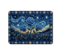 Tappetino scolapiatti blu floreale per bancone della cucina, elegante tappetino scolapiatti in gomma assorbente con rosa blu, tappetino scolapiatti stile vintage notte stellata, 45,7 x 61 cm