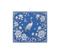 Tappetino scolapiatti blu floreale per bancone della cucina, motivo gru, tappetino scolapiatti assorbente in microfibra per bancone della cucina, protezione da bar, 40,6 x 45,7 cm