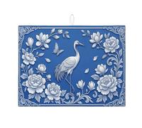 Tappetino scolapiatti blu floreale per bancone della cucina, motivo gru, tappetino scolapiatti assorbente in microfibra per bancone della cucina, protezione da bar, 45 x 61 cm