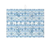 Tappetino scolapiatti blu floreale per bancone della cucina, tappetino assorbente a righe vintage, tappetino scolapiatti in microfibra primaverile per protezione bar 45,7 x 61 cm