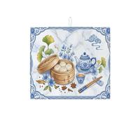 Tappetino scolapiatti blu floreale per bancone della cucina, tappetino assorbente cinese vintage cinese, tappetino scolapiatti in microfibra primaverile per bancone della cucina, 40,6 x 45,7 cm