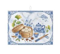 Tappetino scolapiatti blu floreale per bancone della cucina, tappetino assorbente cinese vintage cinese, tappetino scolapiatti in microfibra primaverile per bancone della cucina, 45,7 x 61 cm