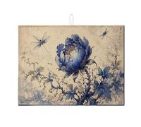 Tappetino scolapiatti blu floreale per bancone della cucina, tappetino assorbente per scolapiatti con peonia, tappetino in microfibra primaverile per proteggere il bancone della cucina, 45,7 x 61 cm