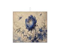 Tappetino scolapiatti blu floreale per bancone della cucina, tappetino assorbente per scolapiatti con peonia, tappetino in microfibra primaverile per proteggere il bancone della cucina, 40,6 x 45,7 cm
