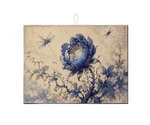 Tappetino scolapiatti blu floreale per bancone della cucina, tappetino assorbente per scolapiatti con peonia, tappetino in microfibra primaverile per proteggere il bancone della cucina, 45,7 x 61 cm
