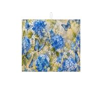 Tappetino scolapiatti blu floreale per bancone della cucina, tappetino assorbente scolapiatti a farfalla, tappetino scolapiatti in microfibra primaverile estate per protezione bar 40,6 x 45,7 cm