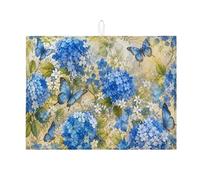 Tappetino scolapiatti blu floreale per bancone della cucina, tappetino assorbente scolapiatti a farfalla, tappetino scolapiatti in microfibra primaverile estate per protezione bar 45,7 x 61 cm