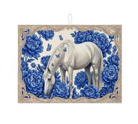 Tappetino scolapiatti blu floreale per bancone della cucina, tappetino assorbente vintage con cavallo e farfalla, tappetino scolapiatti in microfibra primaverile per cucina, bar, 45,7 x 61 cm