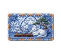 Tappetino scolapiatti blu floreale per bancone della cucina, tappetino scolapiatti in gomma assorbente vintage a forma di gatto, tappetino scolapiatti primaverile in stile orientale, protezione per