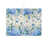 Tappetino scolapiatti blu floreale per cucina, con farfalla vintage, assorbente, tappetino scolapiatti in microfibra primaverile per bancone della cucina, 45,7 x 61 cm
