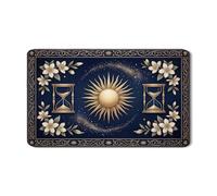Tappetino scolapiatti blu navy con motivo floreale e sole per bancone della cucina, in gomma assorbente color oro vintage, tappetino scolapiatti bohémien, per bar, 30,5 x 50,8 cm