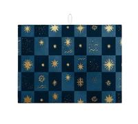 Tappetino scolapiatti blu navy con stelle per bancone della cucina, motivo stella dorata, tappetino assorbente scolapiatti in microfibra invernale celeste 45,7 x 61 cm